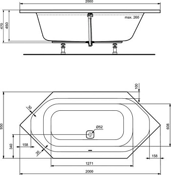 Ванна акриловая IDEAL STANDARD TONIC II K747001 200х80см встраиваемая