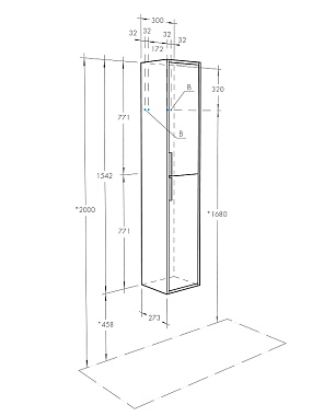 Пенал подвесной Акватон Рико 1A216603RIB90 27х30х154,2см белый/ясень фабрик