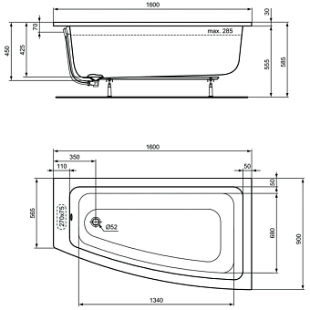Ванна акриловая IDEAL STANDARD Ideal Standard i.life T476901 160х90см встраиваемая