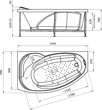 Ванна акриловая RADOMIR Vannesa София 2-01-0-1-1-223 169х99см угловая