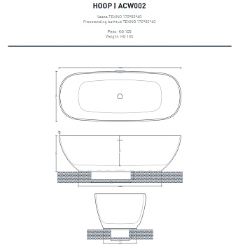 Ванна каменная ArtCeram Hoop ACW002 62 170х70см отдельностоящая