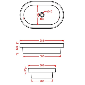 Раковина накладная ArtCeram Fuori Scala TFL033 05 00 36х58см