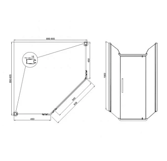 Угловое ограждение SOLE Quadro О0000033221 190х90см стекло прозрачное