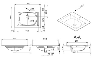 Раковина встраиваемая сверху AM-PM Spirit 2.0 M70AWCC0602WG 60х49,5см