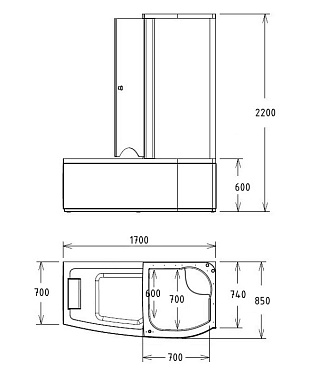 Ванна акриловая Gemy G8040 C R 170х85см пристенная