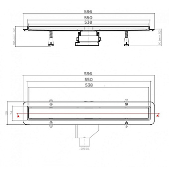 Душевой лоток Pestan 13702516 59,6х12см горизонтальный сток с решёткой и опорами
