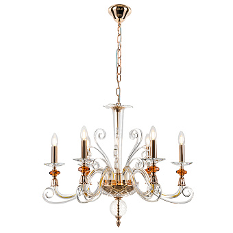 Люстра подвесная CRYSTAL LUX CATARINA CATARINA SP6 V2 GOLD/TRANSPARENT-COGNAC 360Вт 6 лампочек E14