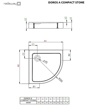 Душевой поддон RADAWAY Doros A Compact 90х90см