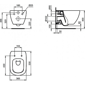 Унитаз подвесной IDEAL STANDARD TESI T0079V3 ободковый без сиденья
