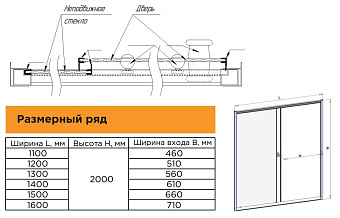 Душевая дверь RADOMIR Вита 1-63-6-0-0-1121 200х160см стекло матовое