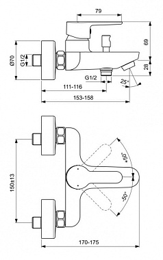 Смеситель для ванны IDEAL STANDARD SESIA BC208AA хром
