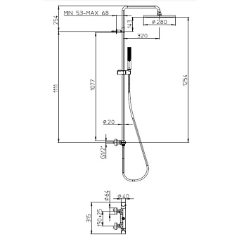 Душевая система BOSSINI Apice L10507.073 чёрный матовый