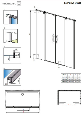 Душевая дверь RADAWAY Espera 380280-01 200х180см стекло прозрачное