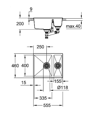 Мойка кухонная GROHE K500 31648AP0 55,5х46см чёрный гранит