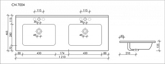 Раковина накладная Ceramica Nova ELEMENT CN7004 121х46,5см