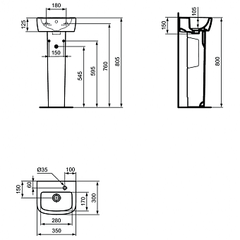 Раковина подвесная IDEAL STANDARD TEMPO T056901 35х30см