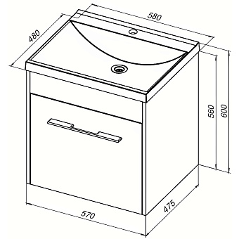 Тумба под раковину подвесная AQUANET Августа 274017 57х47,5х56см