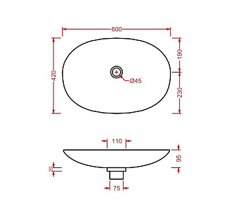 Раковина накладная ArtCeram LA FONTANA LFL001 01 00 42х60см