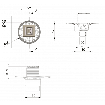 Душевой трап BERGES 090471 100х100 19х19см вертикальный сток