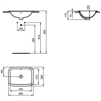 Раковина встраиваемая сверху IDEAL STANDARD CONNECT E505701 50х38см
