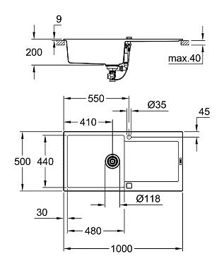 Мойка кухонная GROHE K500 31645AT0 100х50см серый