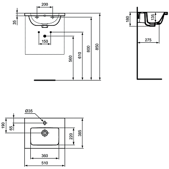 Раковина подвесная IDEAL STANDARD Ideal Standard i.life S T459101 51х38,5см