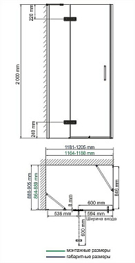 Угловое ограждение WASSERKRAFT Aller 10H07LBLACK 200х120см стекло прозрачное
