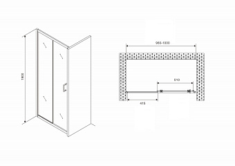 Душевая дверь Abber Schwarzer Diamant AG30100B5 190х100см стекло прозрачное