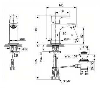 Смеситель для раковины IDEAL STANDARD CONNECT AIR A7014AA хром
