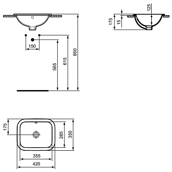 Раковина встраиваемая сверху IDEAL STANDARD CONNECT E505501 42х35см