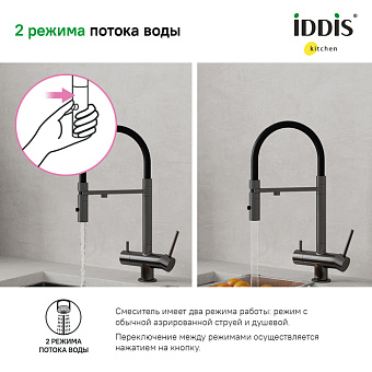 Смеситель для кухни IDDIS Ace ACEGMFFi05 поворотный излив графитовый