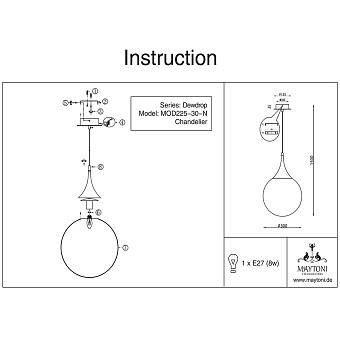 Светильник подвесной Maytoni Dewdrop P225-PL-300-N 8Вт E27