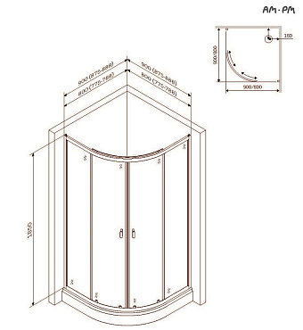Угловое ограждение AM-PM X-Joy Twin Slide W88E-205-080BT64 195х80см стекло прозрачное