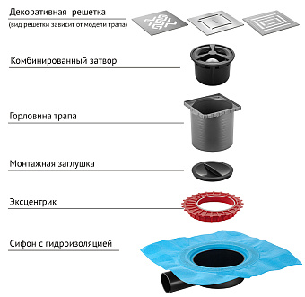 Душевой трап BERGES 090362 100х100 21х19см горизонтальный сток