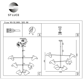 Люстра подвесная ST Luce MINNE SL1801.303.06 360Вт 6 лампочек E14