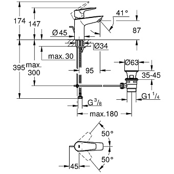 Смеситель для раковины GROHE BauEdge 23894001 хром