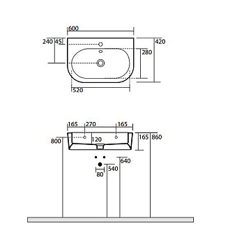Раковина подвесная Kerasan Flo 314201*1 60х42см