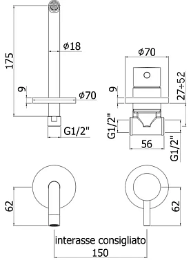 Смеситель для раковины Paffoni Light LIG006NO70 чёрный (матовый)
