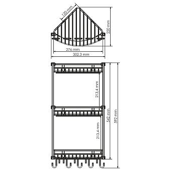 Полка в ванную угловая WASSERKRAFT K-1233 3-ярусная 22х30см хром
