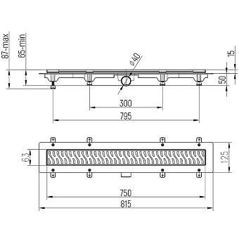 Душевой лоток Paini CH750HN 83х75см горизонтальный сток с решёткой и опорами