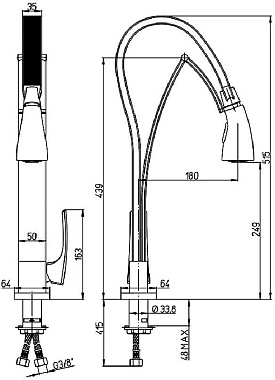 Смеситель для кухни Paini Hybrid HKPA557TK поворотный излив сталь