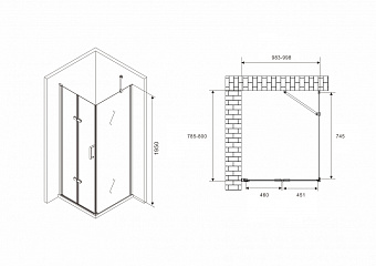 Угловое ограждение Abber Zart AG08100P-S81 195х80см стекло прозрачное