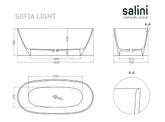 Ванна каменная SALINI SOFIA 103611GRH 165х75см отдельностоящая