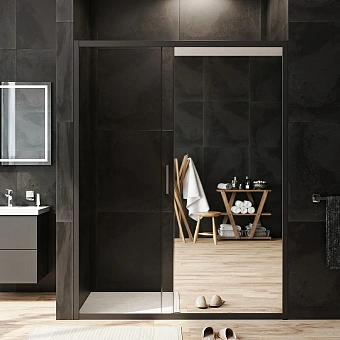 Душевая дверь AM-PM Gem Solo W90G-150-1-195BMir 195х150см стекло зеркальное