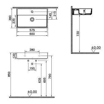Раковина на столешницу VITRA ArchiPlan 7401B003-0001 60х12см