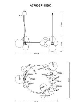 Люстра подвесная Arte Lamp VINCENT A7790SP-15BK 40Вт 15 лампочек G9