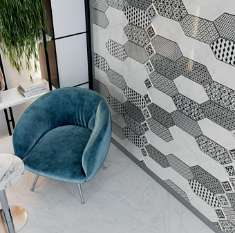 Декор KERAMA MARAZZI Келуш HGD\A481\35006 чёрно белый глянцевый 14х34см 0,048кв.м.
