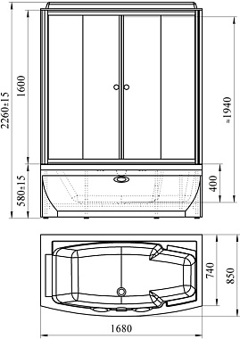 Душевая кабина RADOMIR Элис 1-04-1-2-0-0941 85х168х226см стекло матовое
