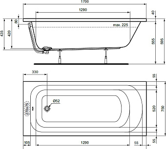 Ванна акриловая IDEAL STANDARD SIMPLICITY W004501 170х80см встраиваемая