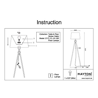 Торшер на треноге Maytoni Calvin Z177-FL-01-BR 60Вт E27